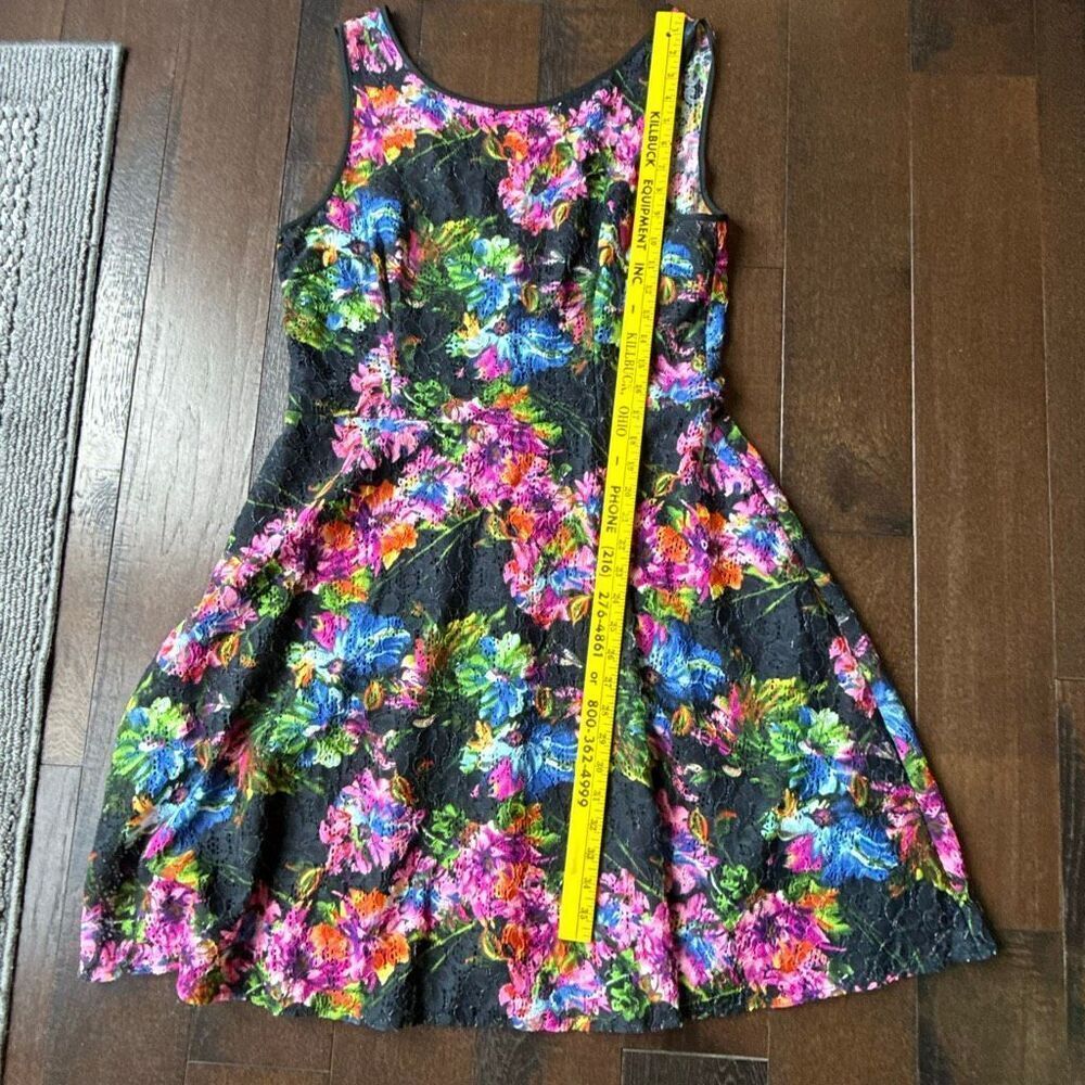 Betsey Johnson sleeveless dress size 14 colorful floral print lace overlay whims - Picture 10 of 12